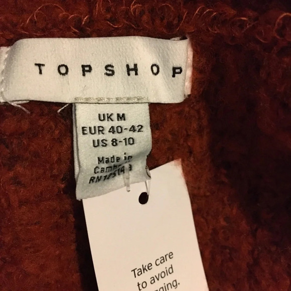 TopShop Zip Detail Waffle Knit Sweater Blouse Top Zipper Brown Rust Pullover - Picture 7 of 7